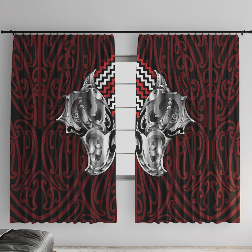 Aotearoa Kowhaiwhai Poutama Red Motif Window Curtain LT9 With Hooks Red - Polynesian Pride