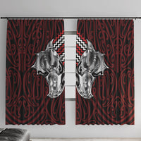 Aotearoa Kowhaiwhai Poutama Red Motif Window Curtain LT9 With Hooks Red - Polynesian Pride