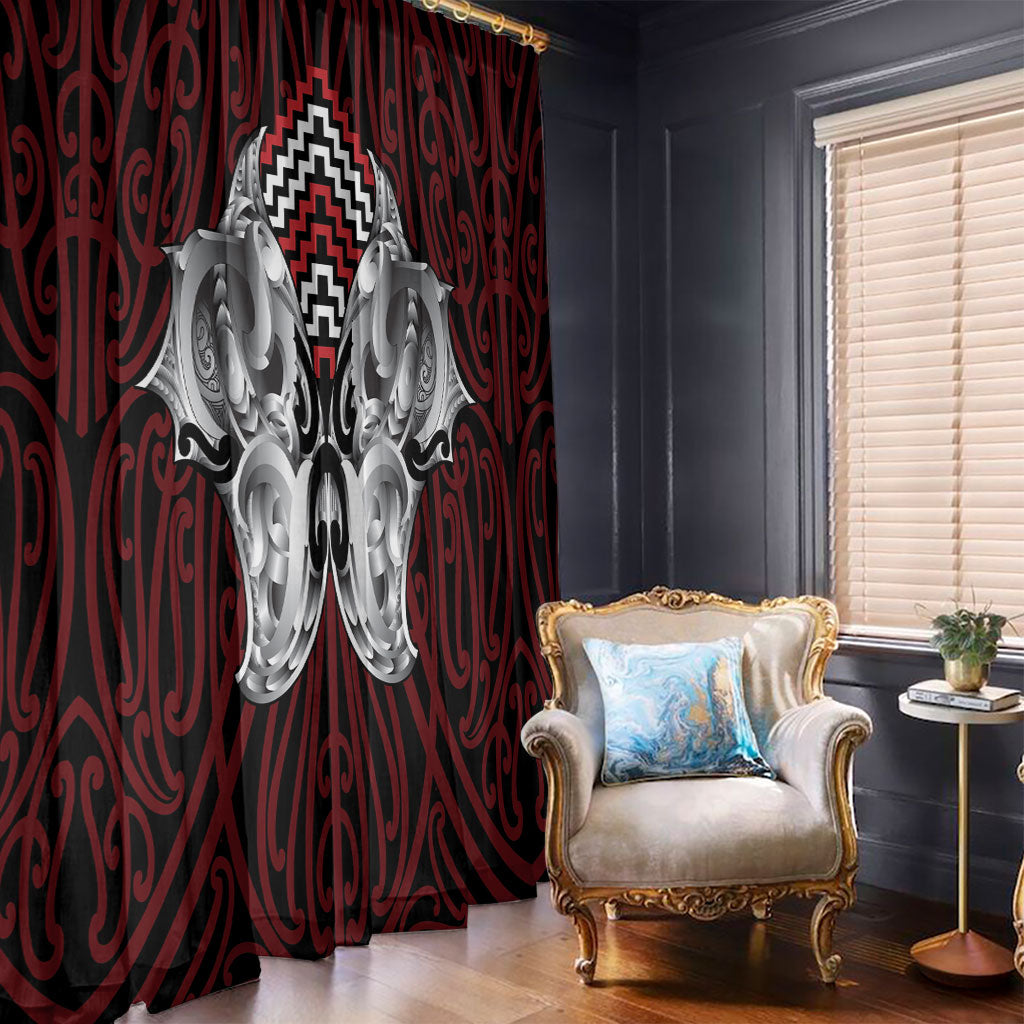 Aotearoa Kowhaiwhai Poutama Red Motif Window Curtain LT9 - Polynesian Pride
