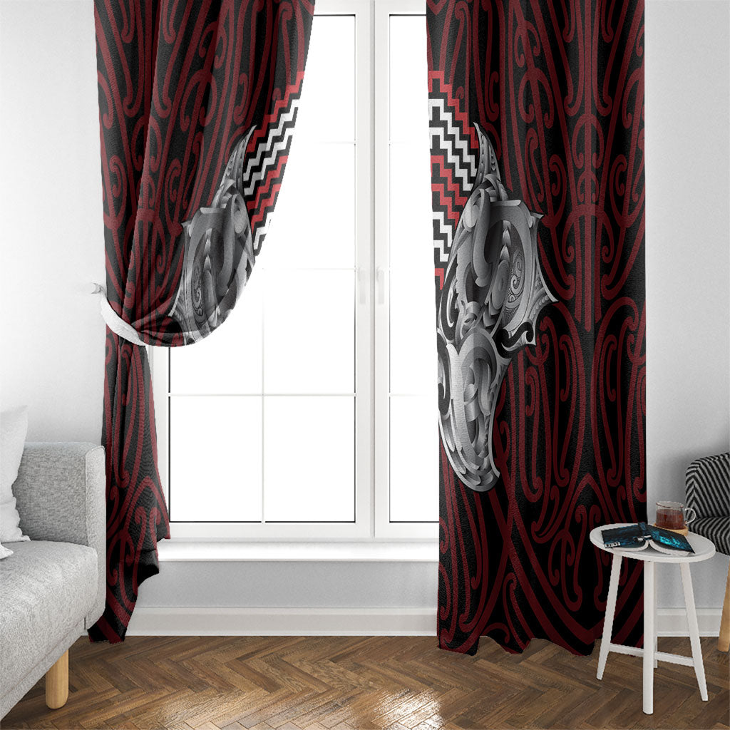 Aotearoa Kowhaiwhai Poutama Red Motif Window Curtain LT9 - Polynesian Pride