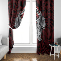 Aotearoa Kowhaiwhai Poutama Red Motif Window Curtain LT9 - Polynesian Pride