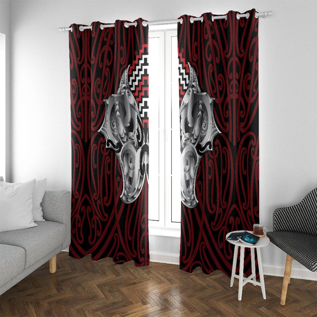 Aotearoa Kowhaiwhai Poutama Red Motif Window Curtain LT9 With Grommets Red - Polynesian Pride
