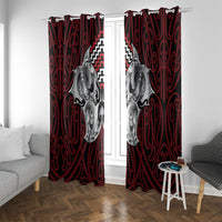Aotearoa Kowhaiwhai Poutama Red Motif Window Curtain LT9 With Grommets Red - Polynesian Pride