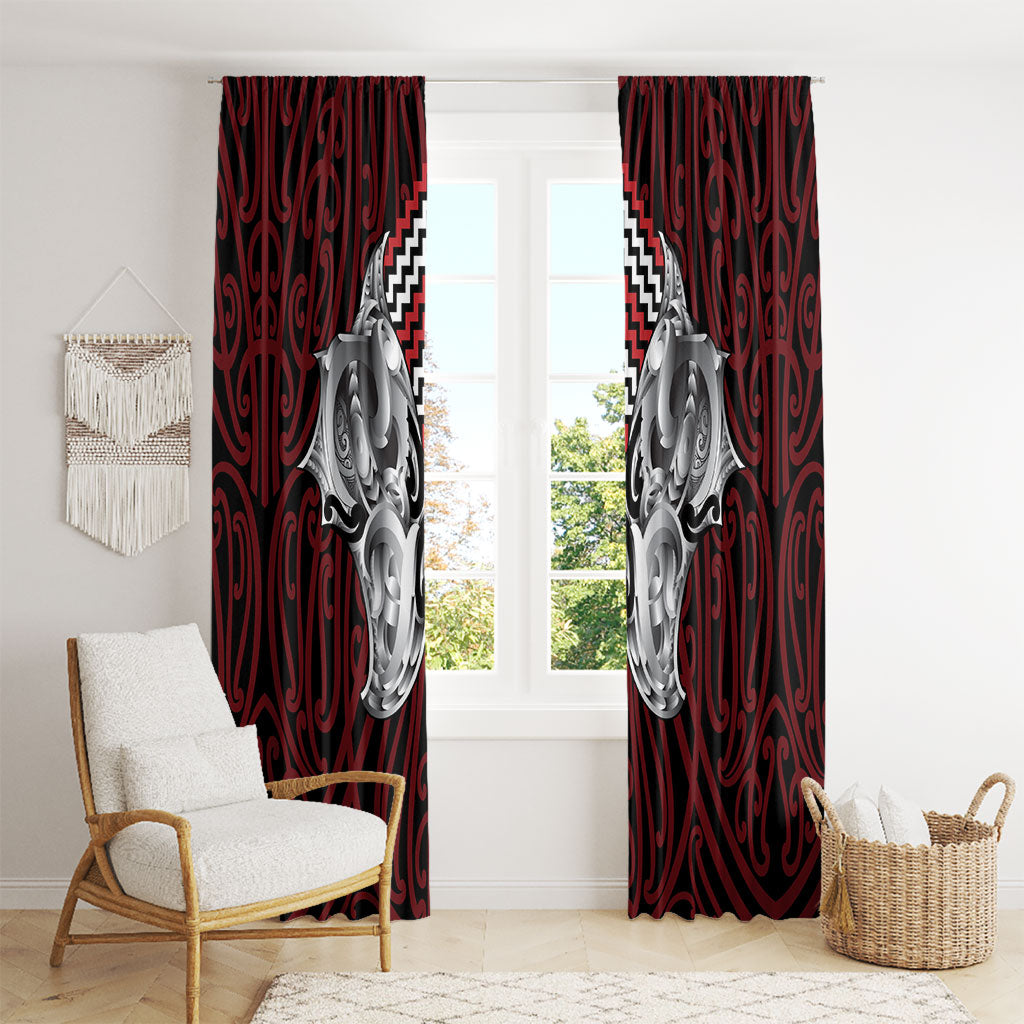 Aotearoa Kowhaiwhai Poutama Red Motif Window Curtain LT9 - Polynesian Pride