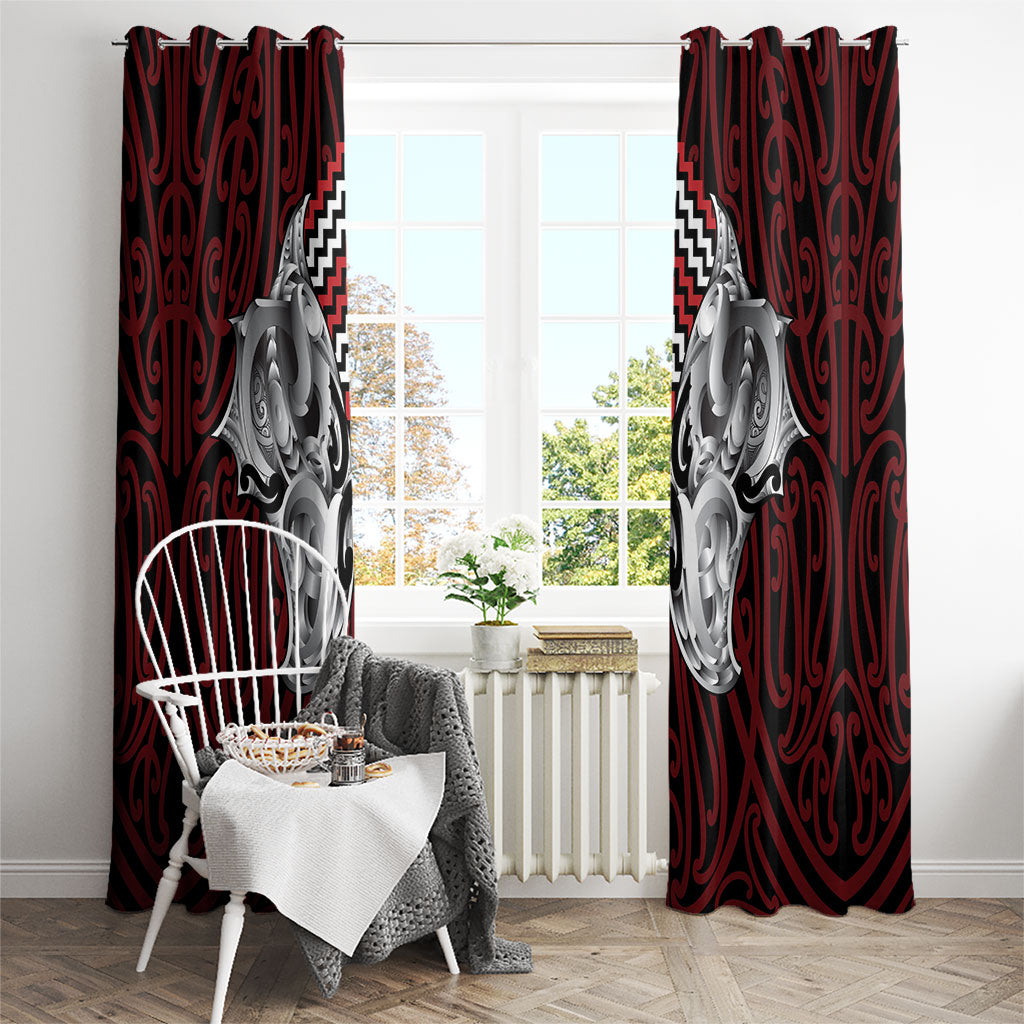 Aotearoa Kowhaiwhai Poutama Red Motif Window Curtain LT9 - Polynesian Pride