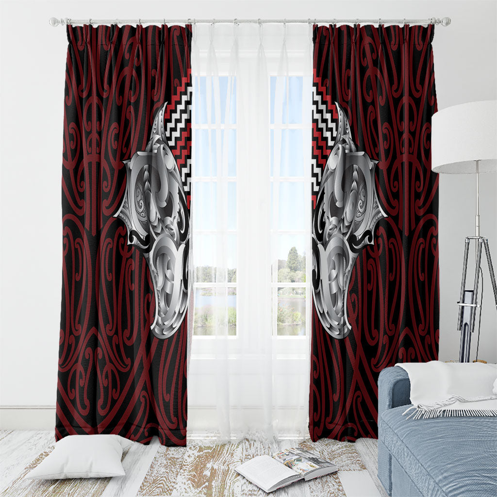 Aotearoa Kowhaiwhai Poutama Red Motif Window Curtain LT9 - Polynesian Pride
