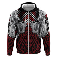 Aotearoa Kowhaiwhai Poutama Red Motif Zip Hoodie LT9 Zip Hoodie Red - Polynesian Pride