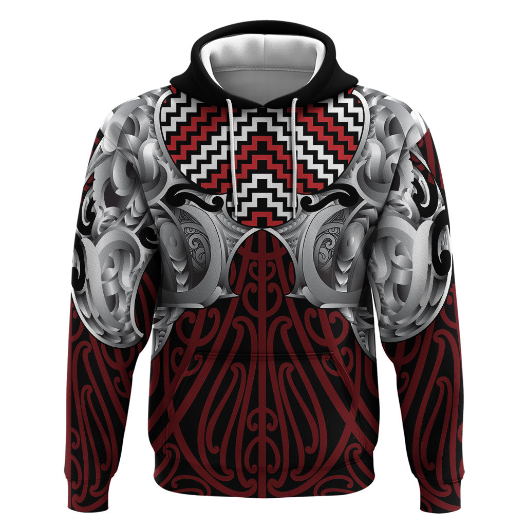Aotearoa Kowhaiwhai Poutama Red Motif Zip Hoodie LT9 Pullover Hoodie Red - Polynesian Pride