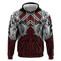 Aotearoa Kowhaiwhai Poutama Red Motif Zip Hoodie LT9 Pullover Hoodie Red - Polynesian Pride