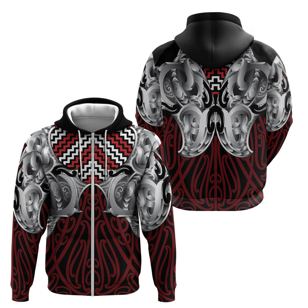 Aotearoa Kowhaiwhai Poutama Red Motif Zip Hoodie LT9 - Polynesian Pride