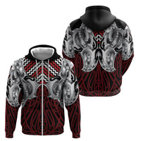 Aotearoa Kowhaiwhai Poutama Red Motif Zip Hoodie LT9 - Polynesian Pride