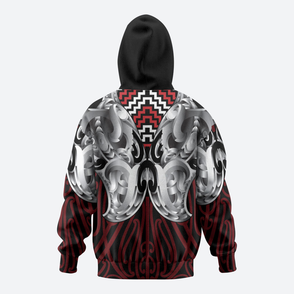 Aotearoa Kowhaiwhai Poutama Red Motif Zip Hoodie LT9 - Polynesian Pride