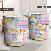 Aotearoa Kowhaiwhai Taniko Patchwork Rainbow Motifs Laundry Basket