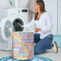 Aotearoa Kowhaiwhai Taniko Patchwork Rainbow Motifs Laundry Basket