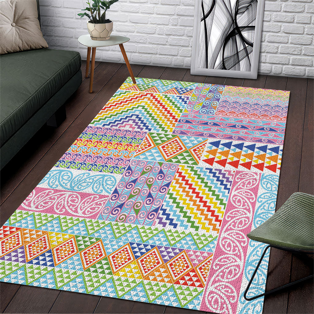 Aotearoa Kowhaiwhai Taniko Patchwork Rainbow Motifs Area Rug LT9 Rainbow - Polynesian Pride