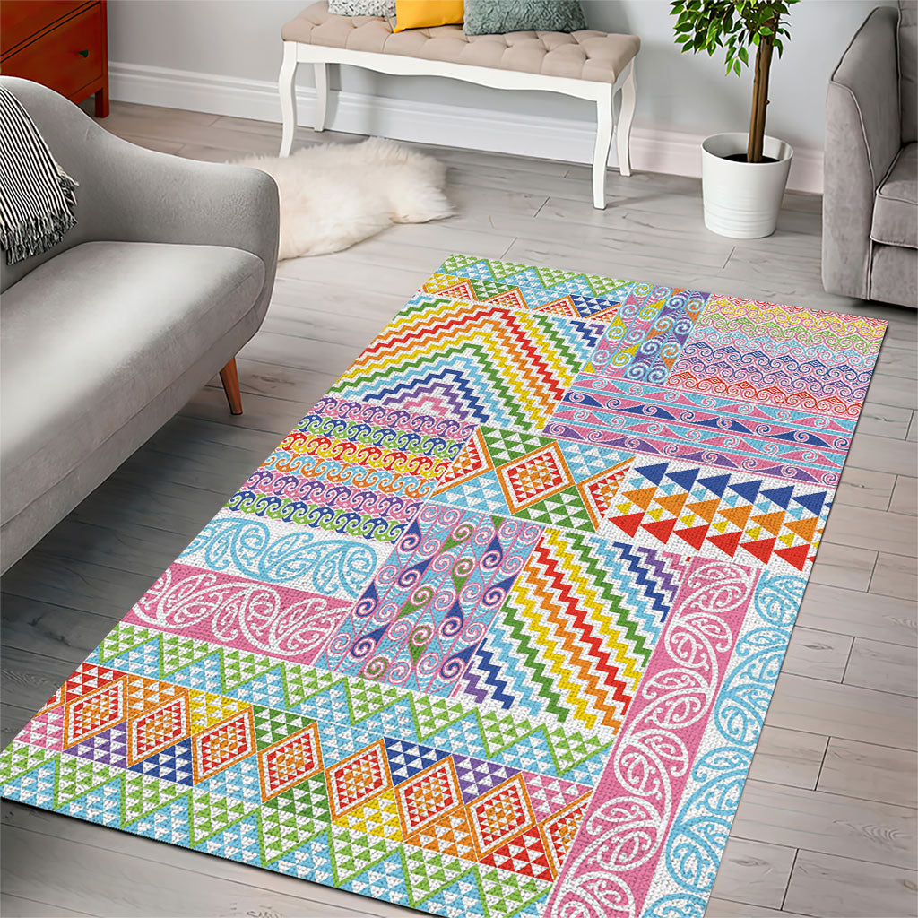 Aotearoa Kowhaiwhai Taniko Patchwork Rainbow Motifs Area Rug LT9 - Polynesian Pride