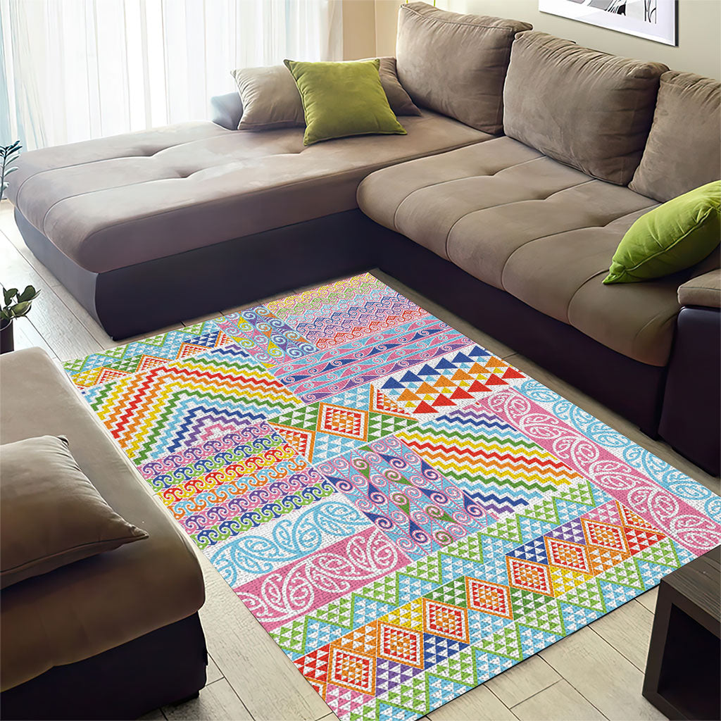 Aotearoa Kowhaiwhai Taniko Patchwork Rainbow Motifs Area Rug LT9 - Polynesian Pride