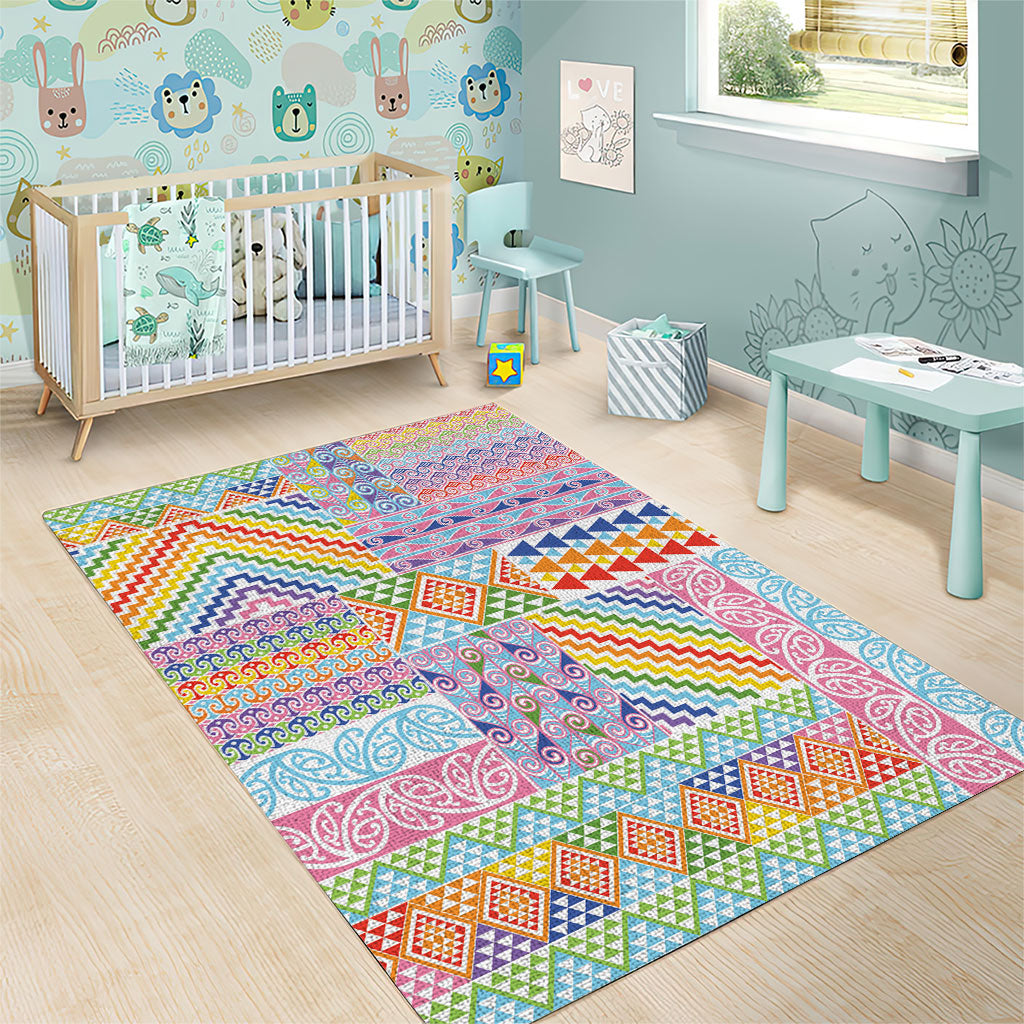 Aotearoa Kowhaiwhai Taniko Patchwork Rainbow Motifs Area Rug LT9 - Polynesian Pride