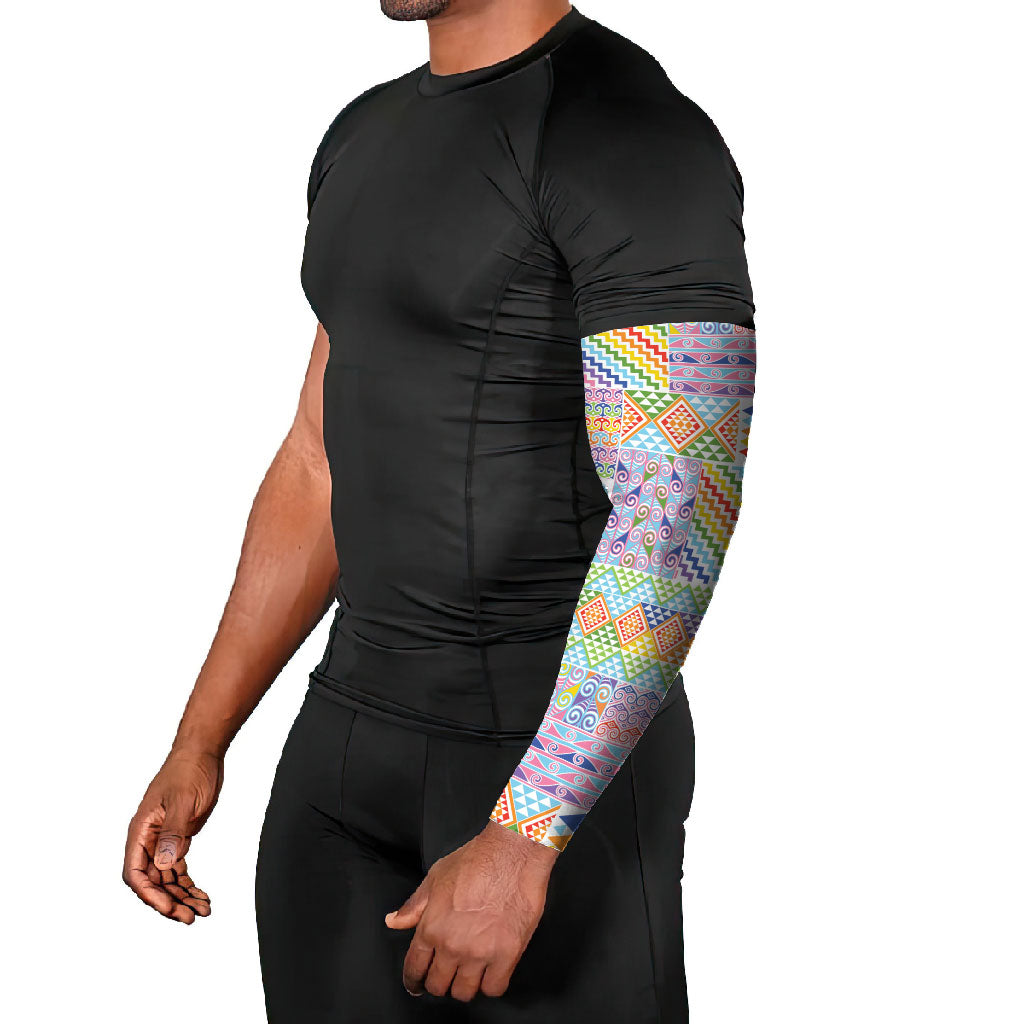 Aotearoa Kowhaiwhai Taniko Patchwork Rainbow Motifs Arm Sleeves
