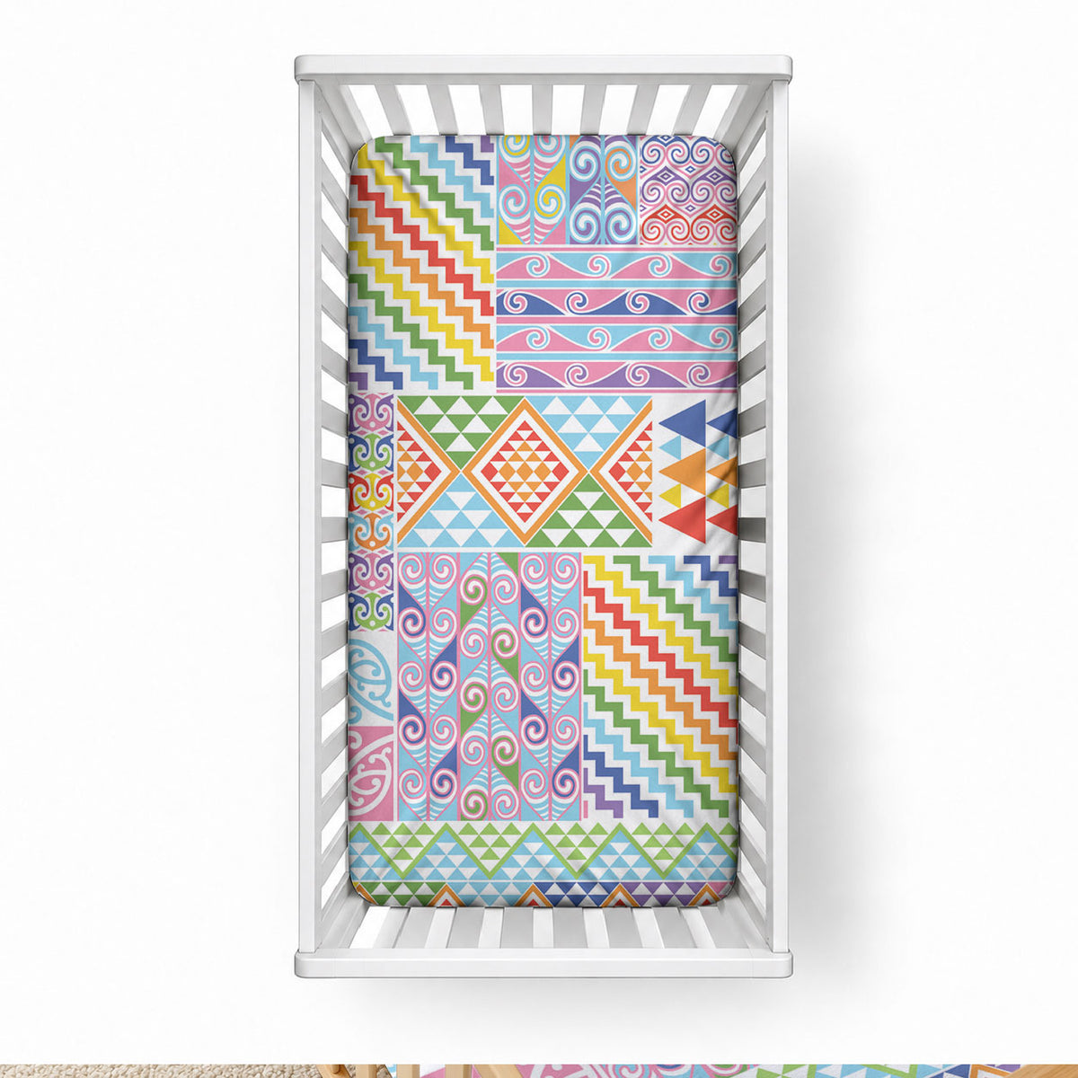 Aotearoa Kowhaiwhai Taniko Patchwork Rainbow Motifs Baby Bed Cover LT9 28 × 52 in Rainbow - Polynesian Pride