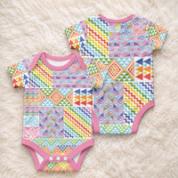 Aotearoa Kowhaiwhai Taniko Patchwork Rainbow Motifs Baby Onesie LT9 - Polynesian Pride