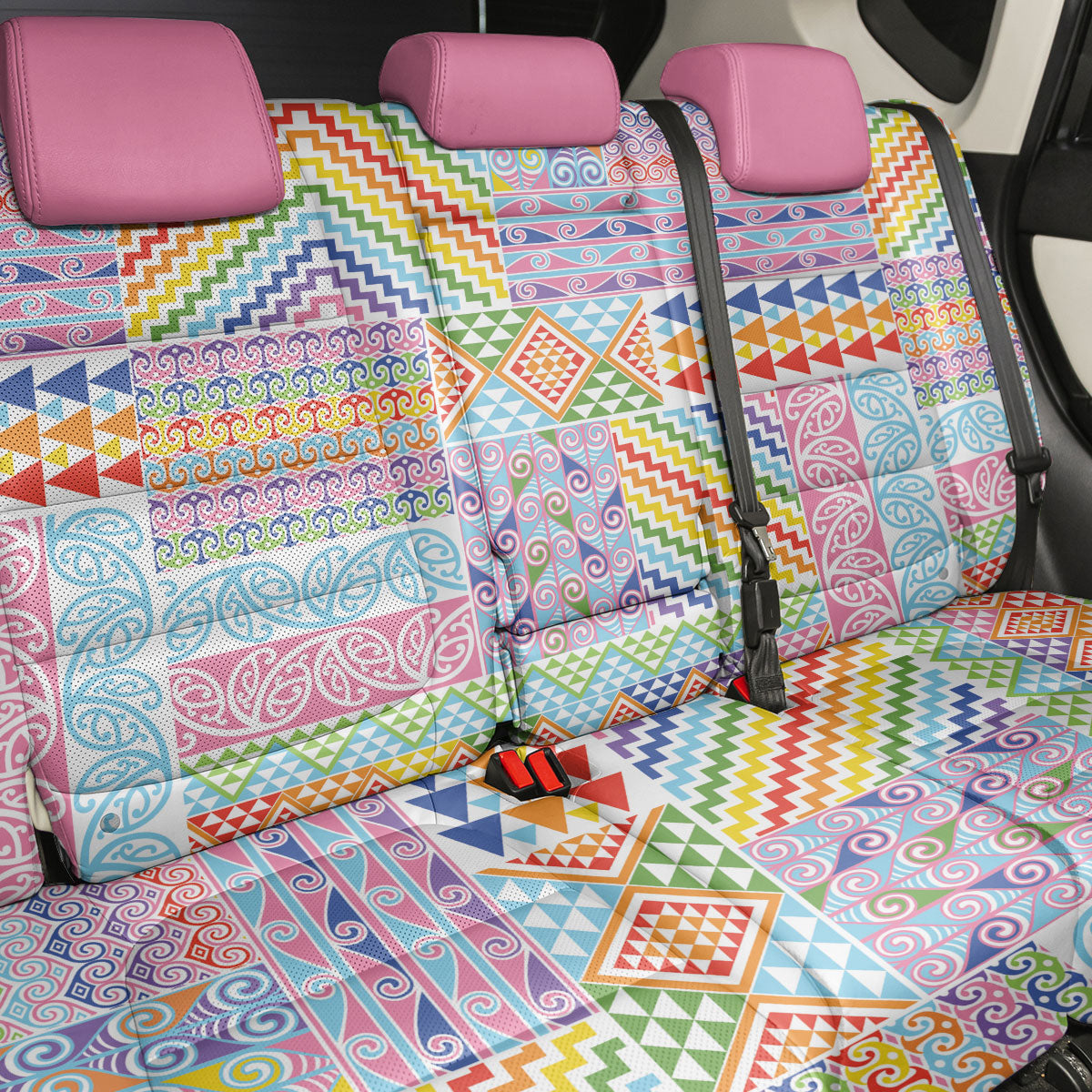 Aotearoa Kowhaiwhai Taniko Patchwork Rainbow Motifs Back Car Seat Cover LT9 - Polynesian Pride