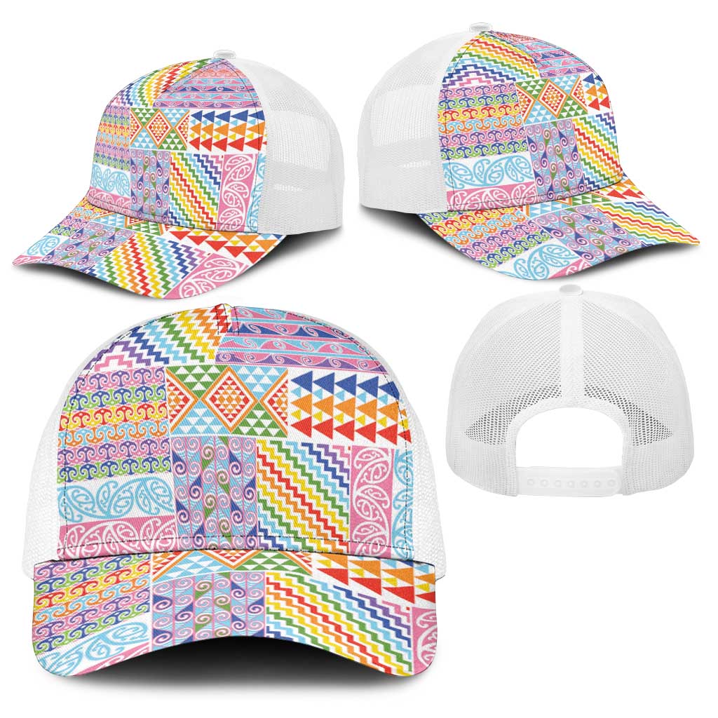 Aotearoa Kowhaiwhai Taniko Patchwork Rainbow Motifs Baseball Net Cap