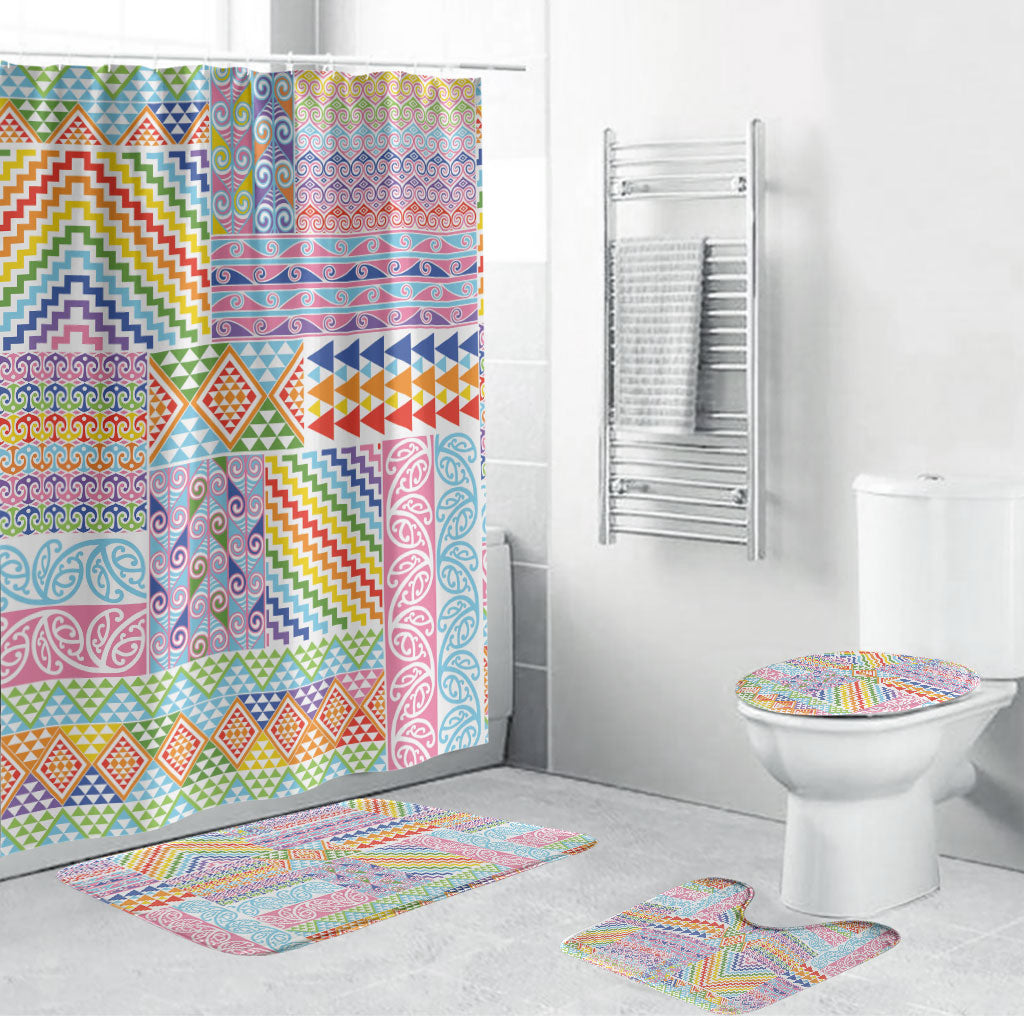 Aotearoa Kowhaiwhai Taniko Patchwork Rainbow Motifs Bathroom Set