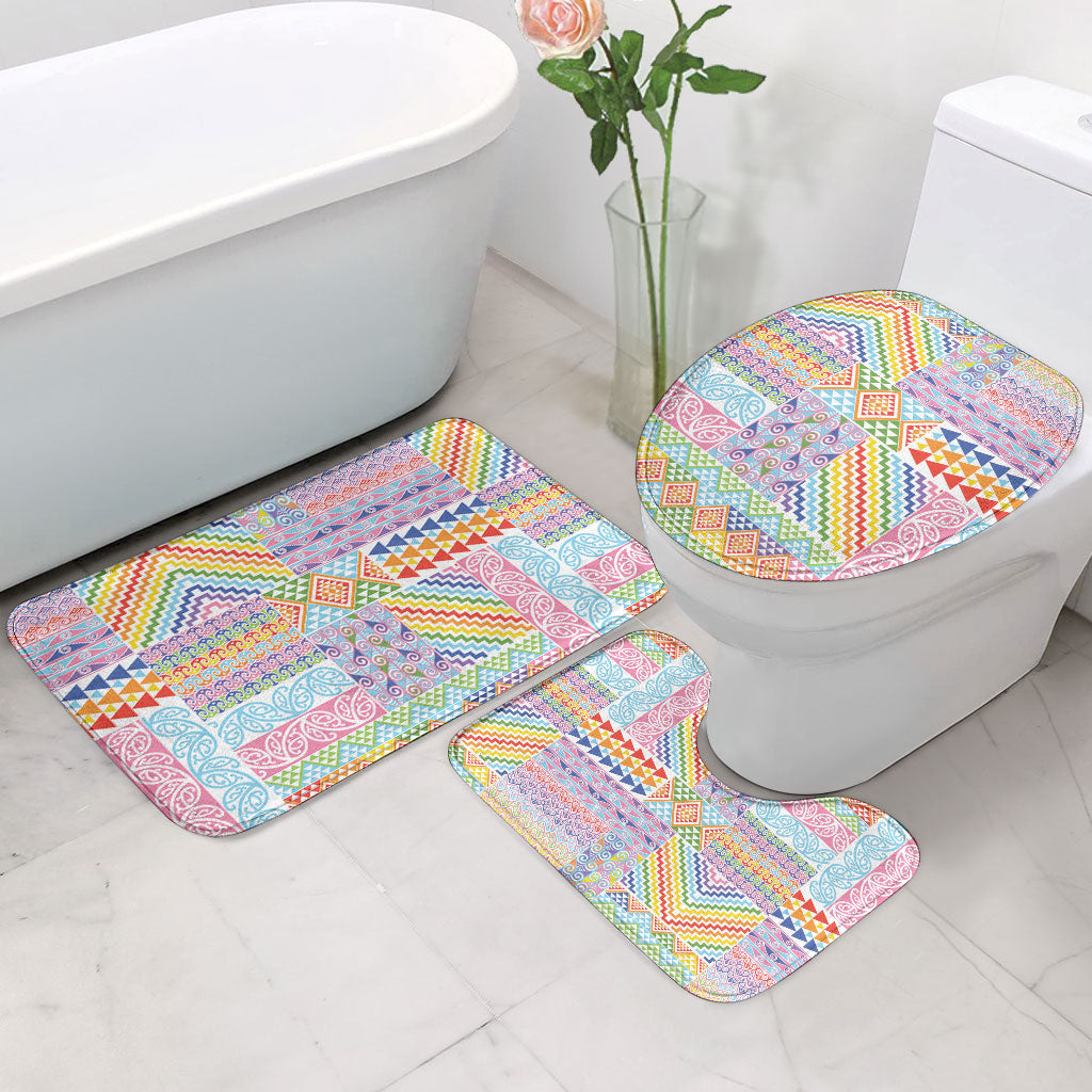 Aotearoa Kowhaiwhai Taniko Patchwork Rainbow Motifs Bathroom Set LT9 - Polynesian Pride