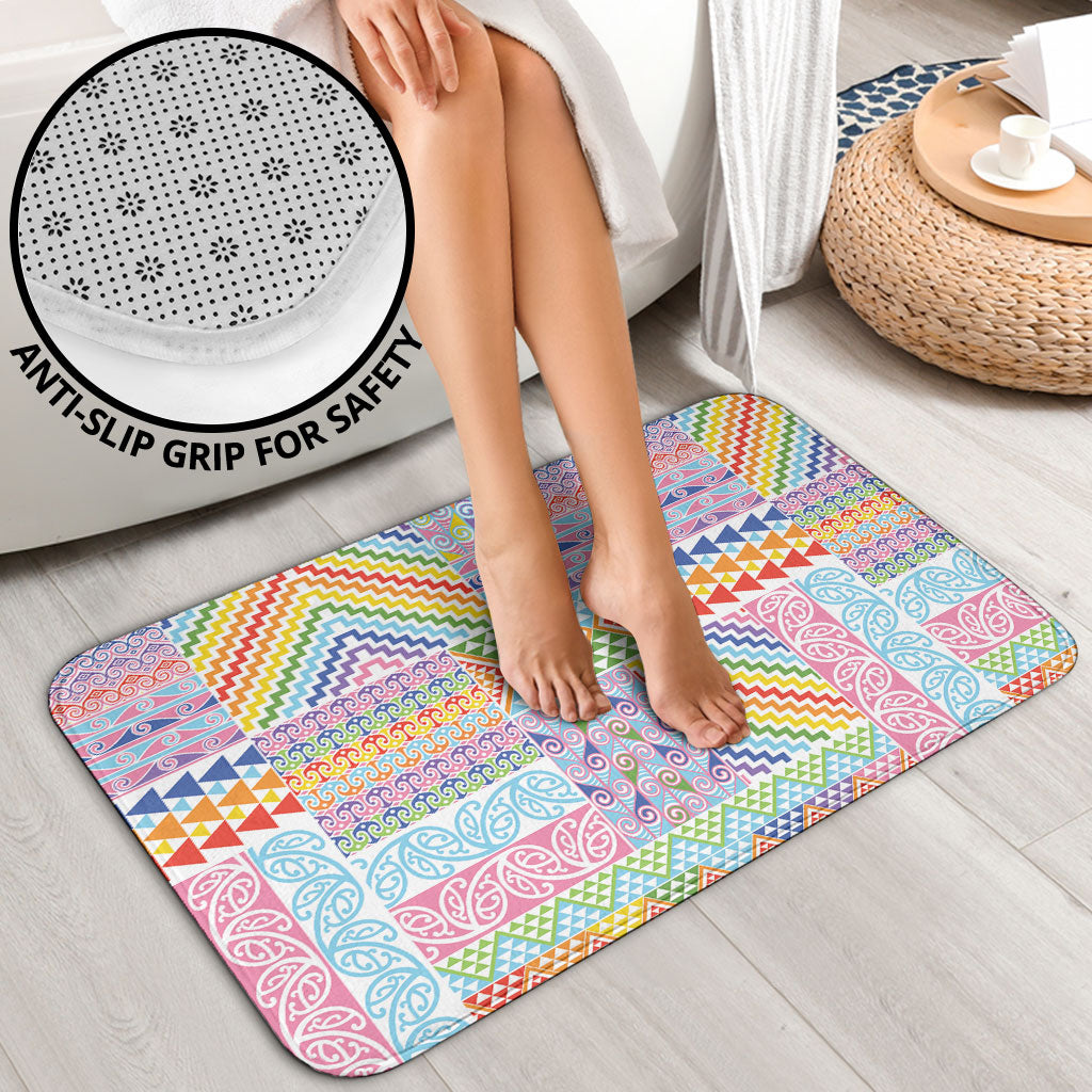 Aotearoa Kowhaiwhai Taniko Patchwork Rainbow Motifs Bathroom Set LT9 - Polynesian Pride