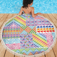 Aotearoa Kowhaiwhai Taniko Patchwork Rainbow Motifs Beach Blanket LT9 - Polynesian Pride