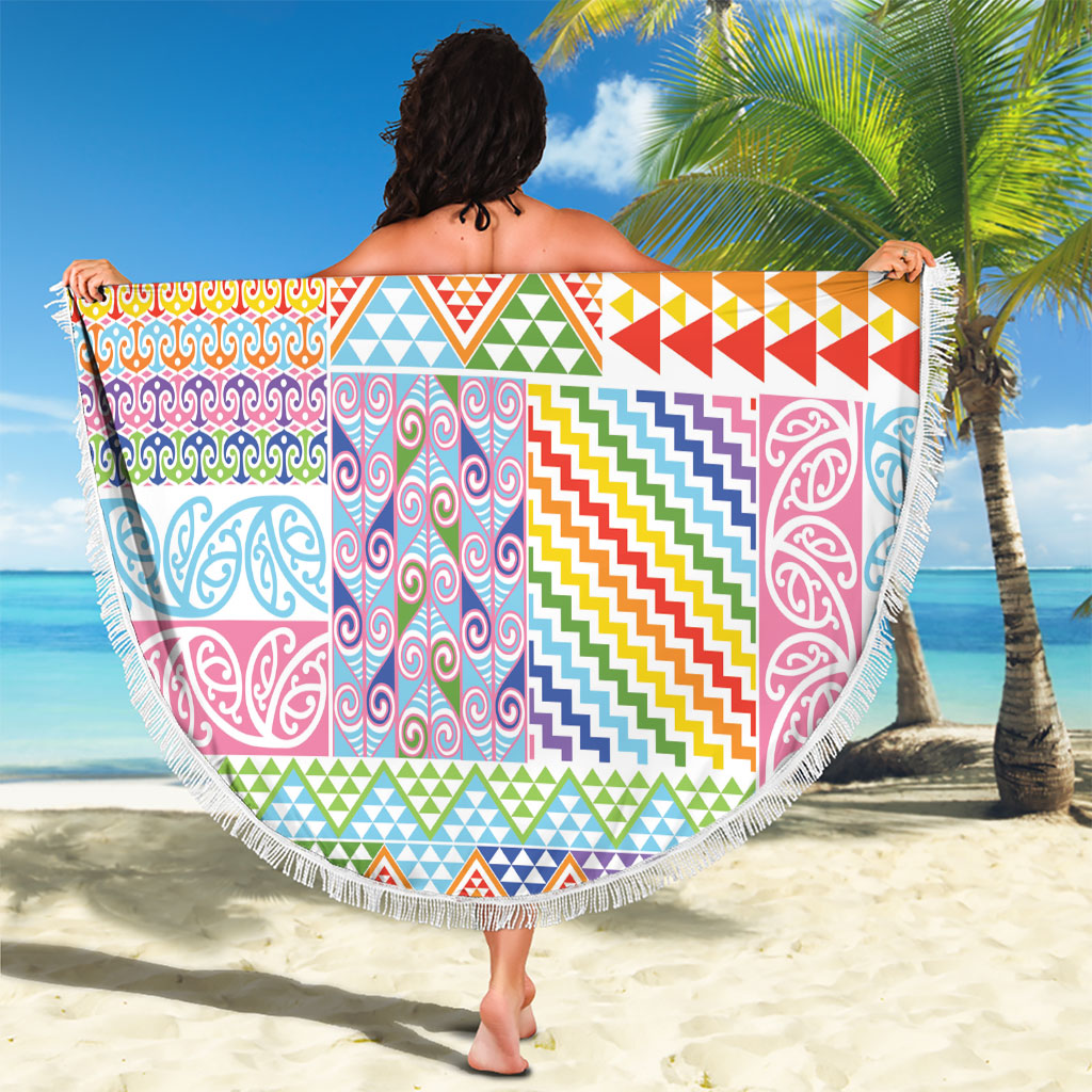 Aotearoa Kowhaiwhai Taniko Patchwork Rainbow Motifs Beach Blanket LT9 - Polynesian Pride