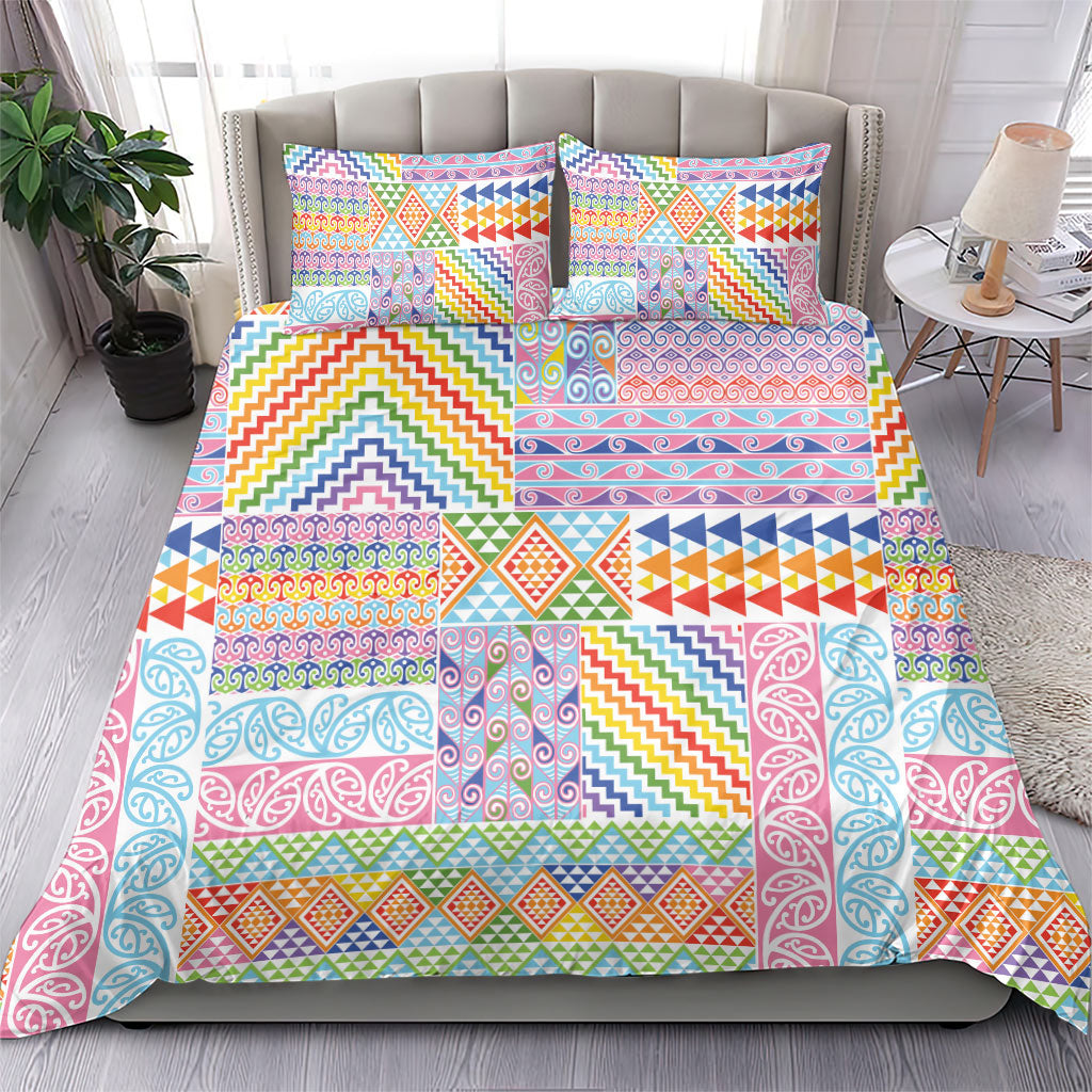Aotearoa Kowhaiwhai Taniko Patchwork Rainbow Motifs Bedding Set LT9 - Polynesian Pride