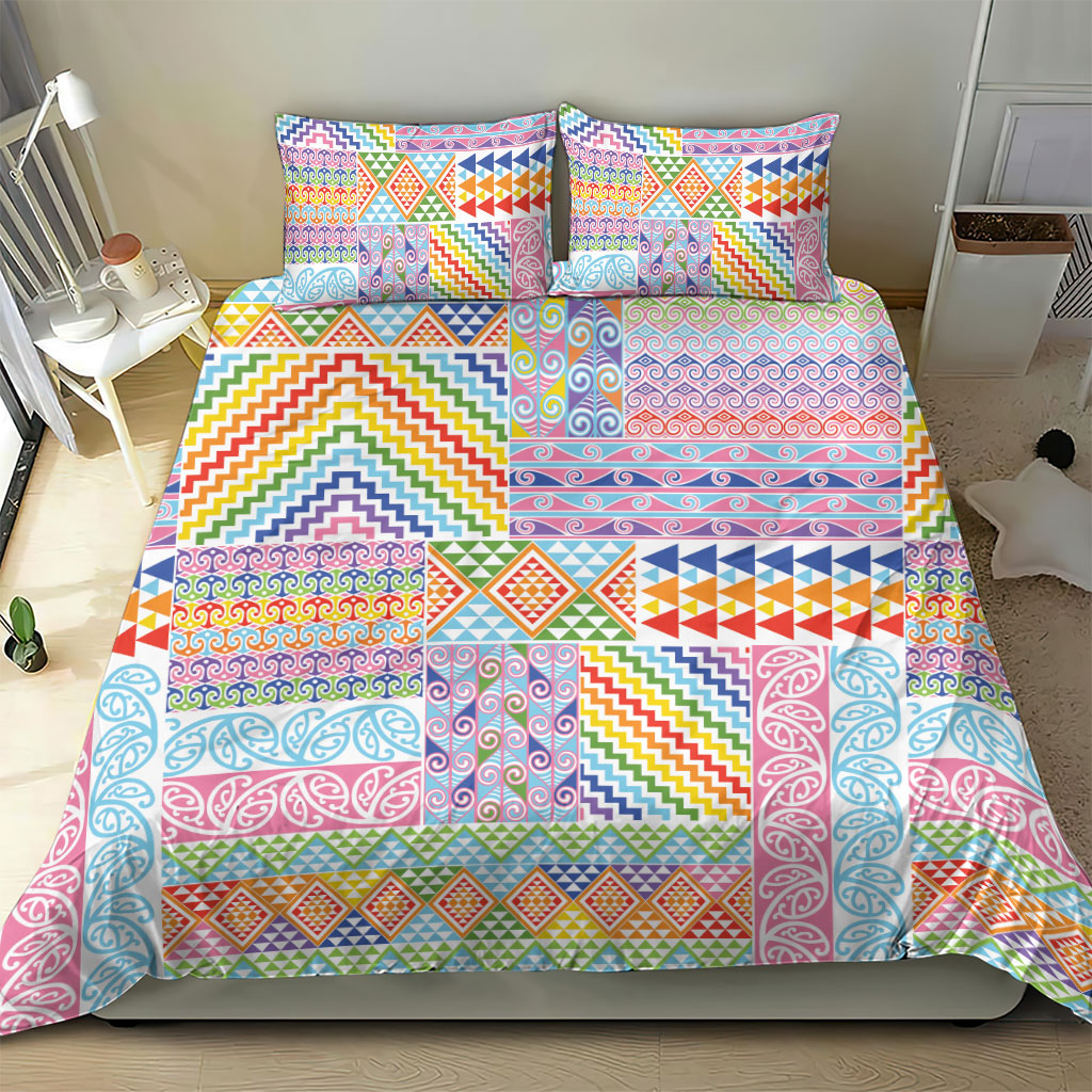 Aotearoa Kowhaiwhai Taniko Patchwork Rainbow Motifs Bedding Set LT9 - Polynesian Pride