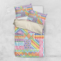 Aotearoa Kowhaiwhai Taniko Patchwork Rainbow Motifs Bedding Set LT9 US Twin 172cm x 218cm Rainbow - Polynesian Pride