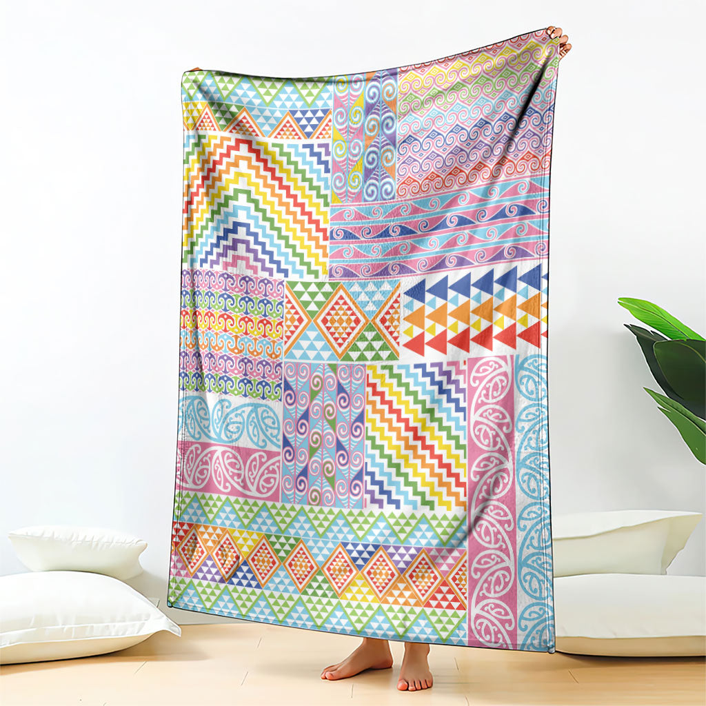 Aotearoa Kowhaiwhai Taniko Patchwork Rainbow Motifs Blanket LT9 - Polynesian Pride