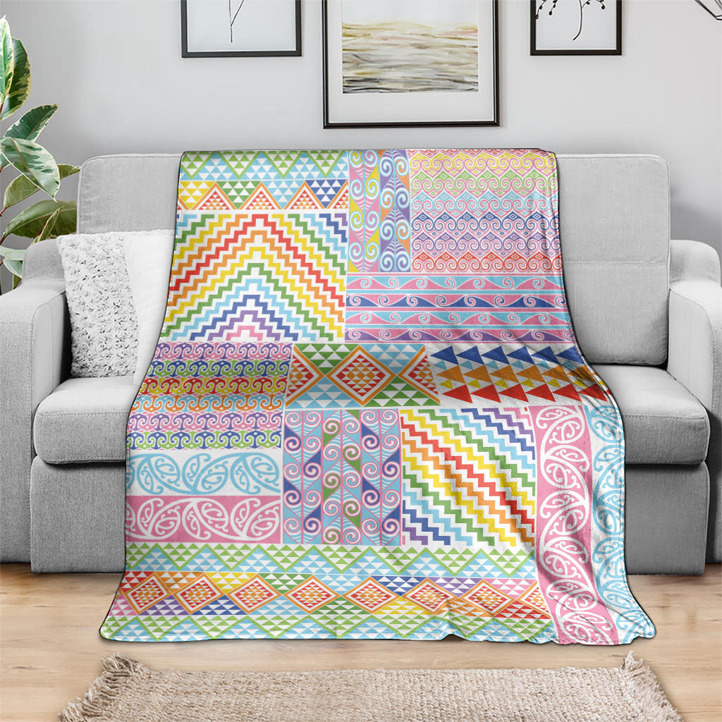 Aotearoa Kowhaiwhai Taniko Patchwork Rainbow Motifs Blanket LT9 - Polynesian Pride