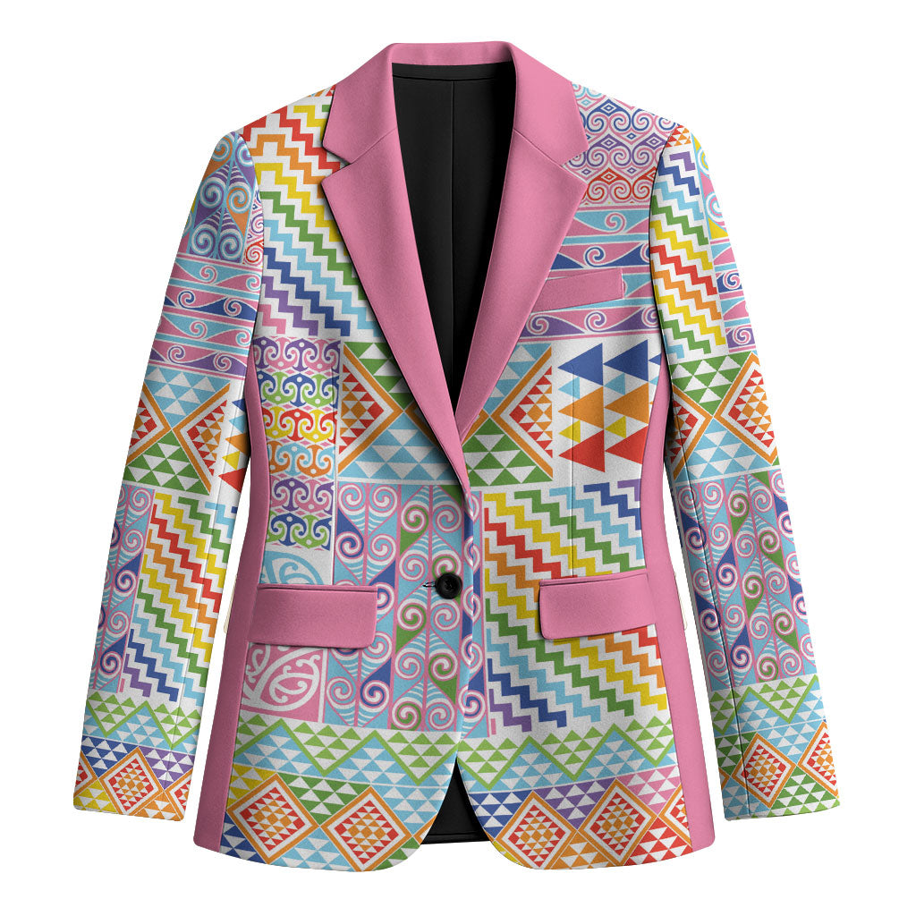 Aotearoa Kowhaiwhai Taniko Patchwork Rainbow Motifs Blazer