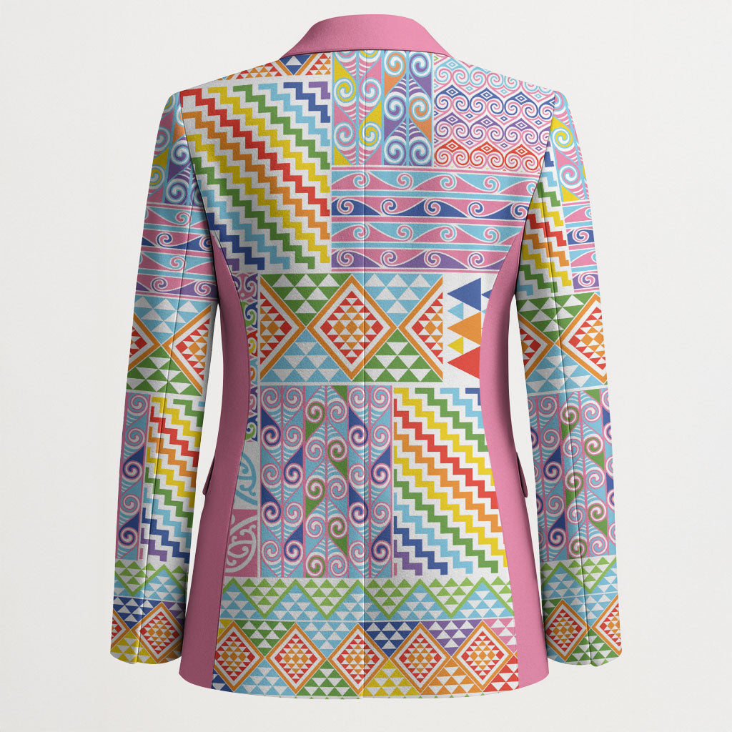 Aotearoa Kowhaiwhai Taniko Patchwork Rainbow Motifs Blazer LT9 - Polynesian Pride