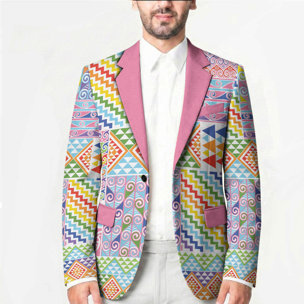 Aotearoa Kowhaiwhai Taniko Patchwork Rainbow Motifs Blazer LT9 - Polynesian Pride