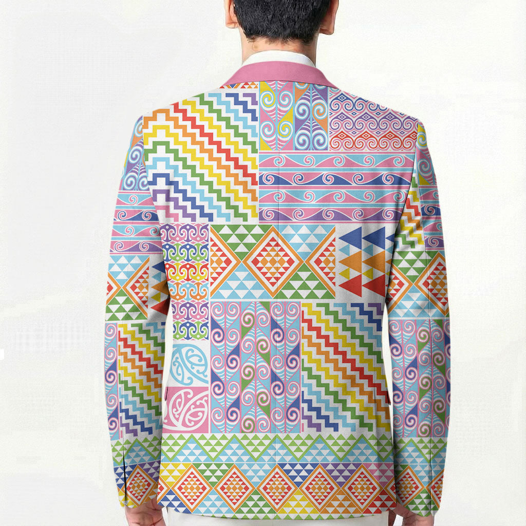 Aotearoa Kowhaiwhai Taniko Patchwork Rainbow Motifs Blazer LT9 - Polynesian Pride