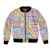 Aotearoa Kowhaiwhai Taniko Patchwork Rainbow Motifs Bomber Jacket LT9 Unisex Rainbow - Polynesian Pride
