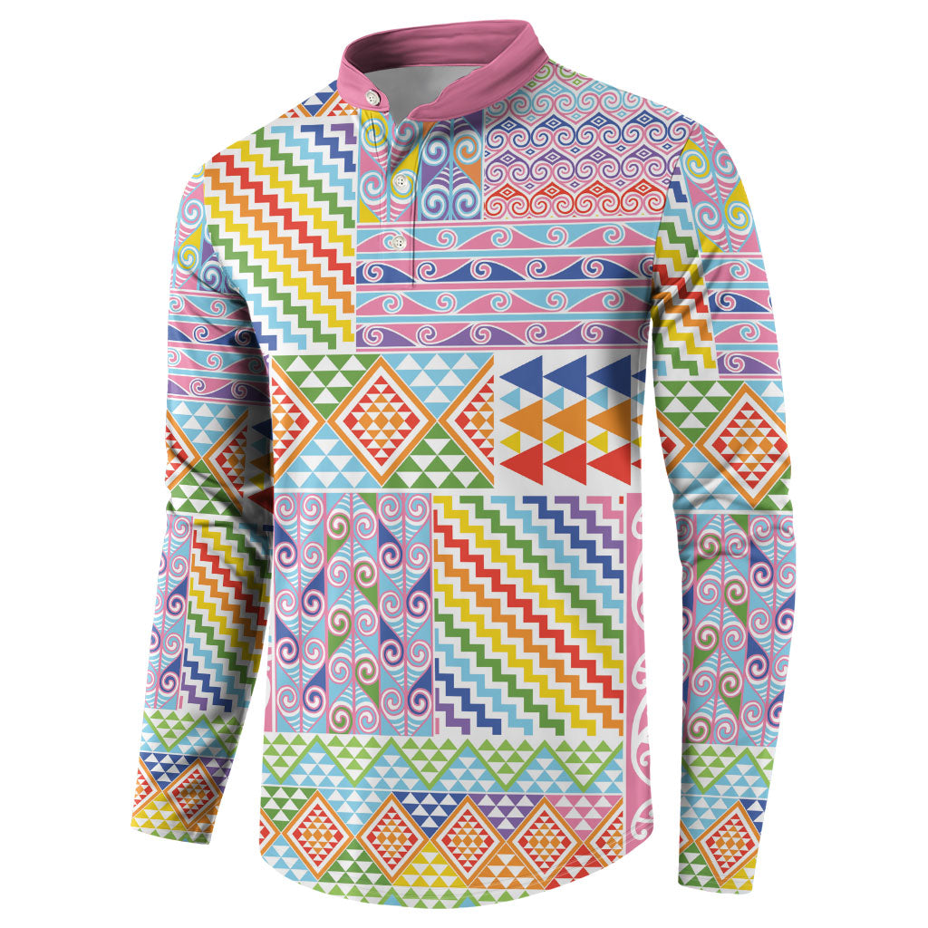 Aotearoa Kowhaiwhai Taniko Patchwork Rainbow Motifs Button Sweatshirt LT9 - Polynesian Pride