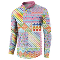 Aotearoa Kowhaiwhai Taniko Patchwork Rainbow Motifs Button Sweatshirt LT9 - Polynesian Pride