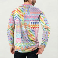 Aotearoa Kowhaiwhai Taniko Patchwork Rainbow Motifs Button Sweatshirt LT9 - Polynesian Pride
