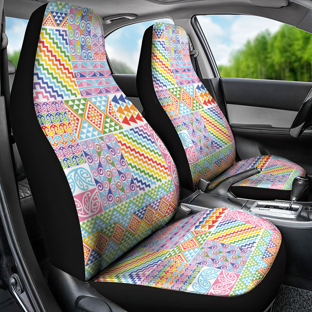 Aotearoa Kowhaiwhai Taniko Patchwork Rainbow Motifs Car Seat Cover LT9 - Polynesian Pride