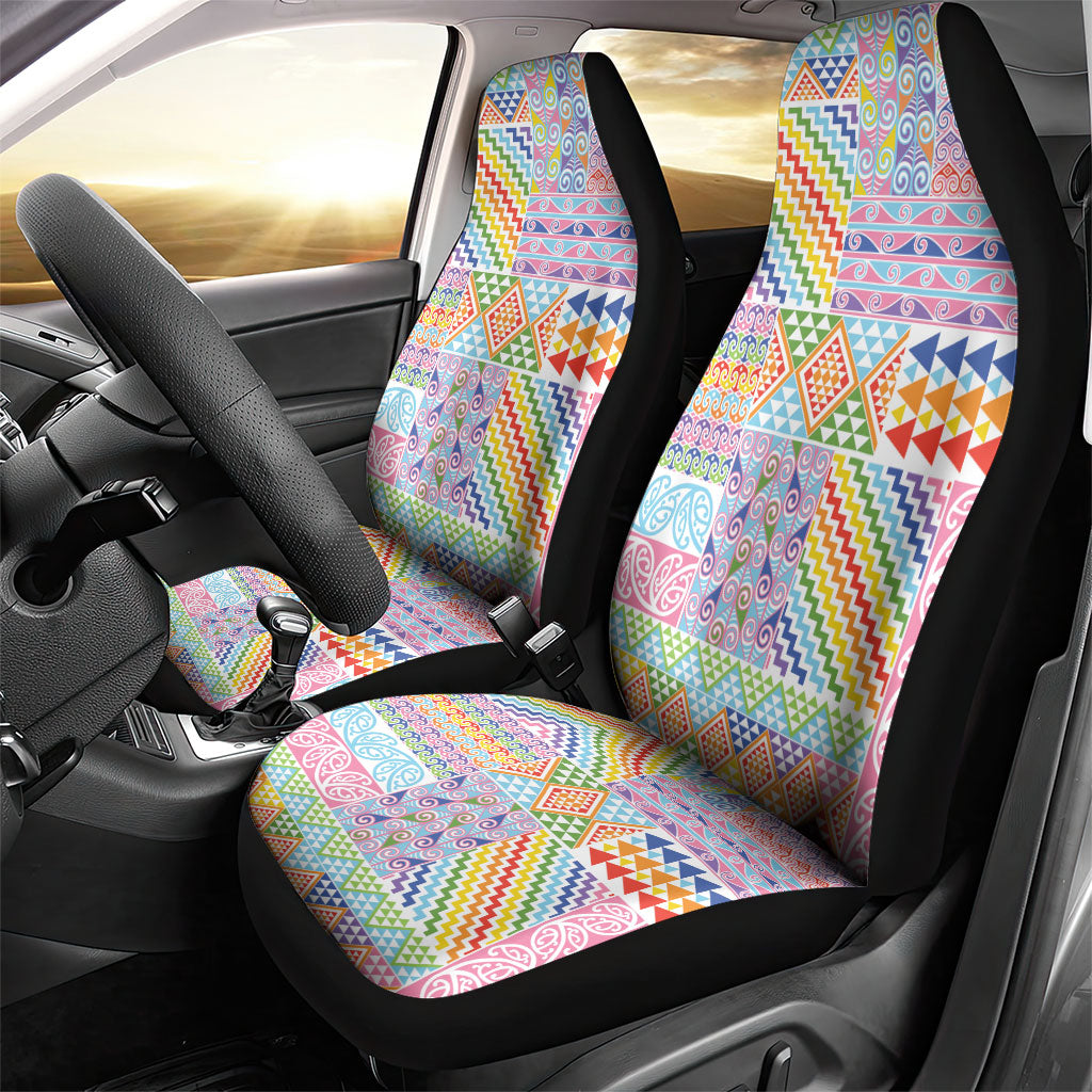 Aotearoa Kowhaiwhai Taniko Patchwork Rainbow Motifs Car Seat Cover LT9 - Polynesian Pride