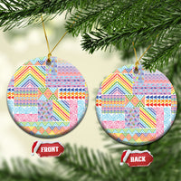Aotearoa Kowhaiwhai Taniko Patchwork Rainbow Motifs Ceramic Ornament