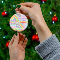 Aotearoa Kowhaiwhai Taniko Patchwork Rainbow Motifs Ceramic Ornament