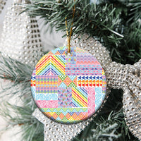 Aotearoa Kowhaiwhai Taniko Patchwork Rainbow Motifs Ceramic Ornament